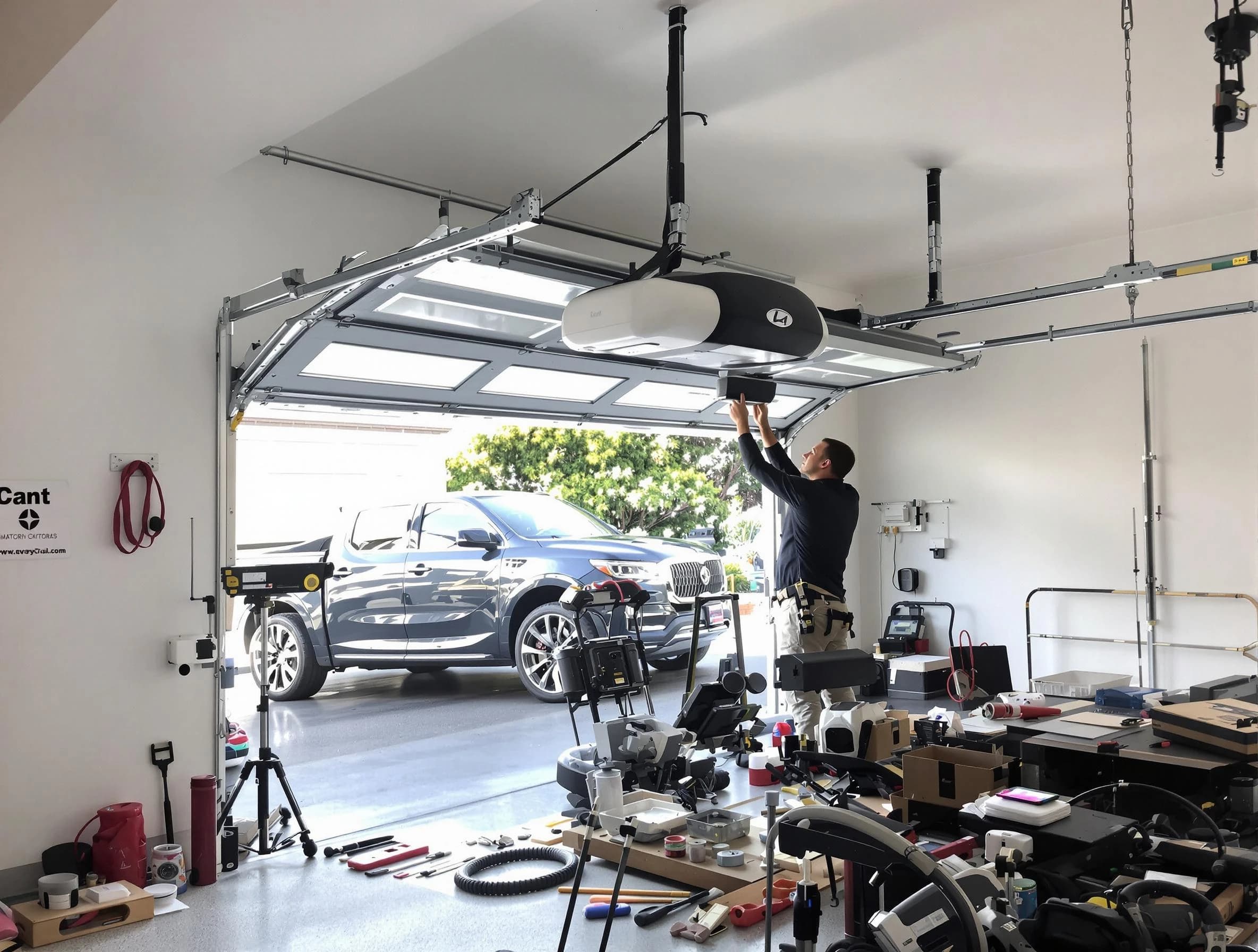 Portland Garage Door Repair specialist installing smart garage door opener system in Portland home