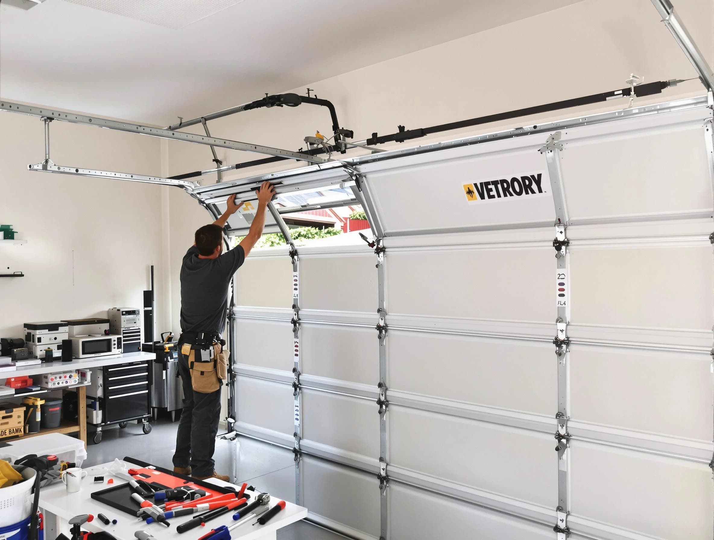 Portland Garage Door Repair technician performing section replacement in Portland