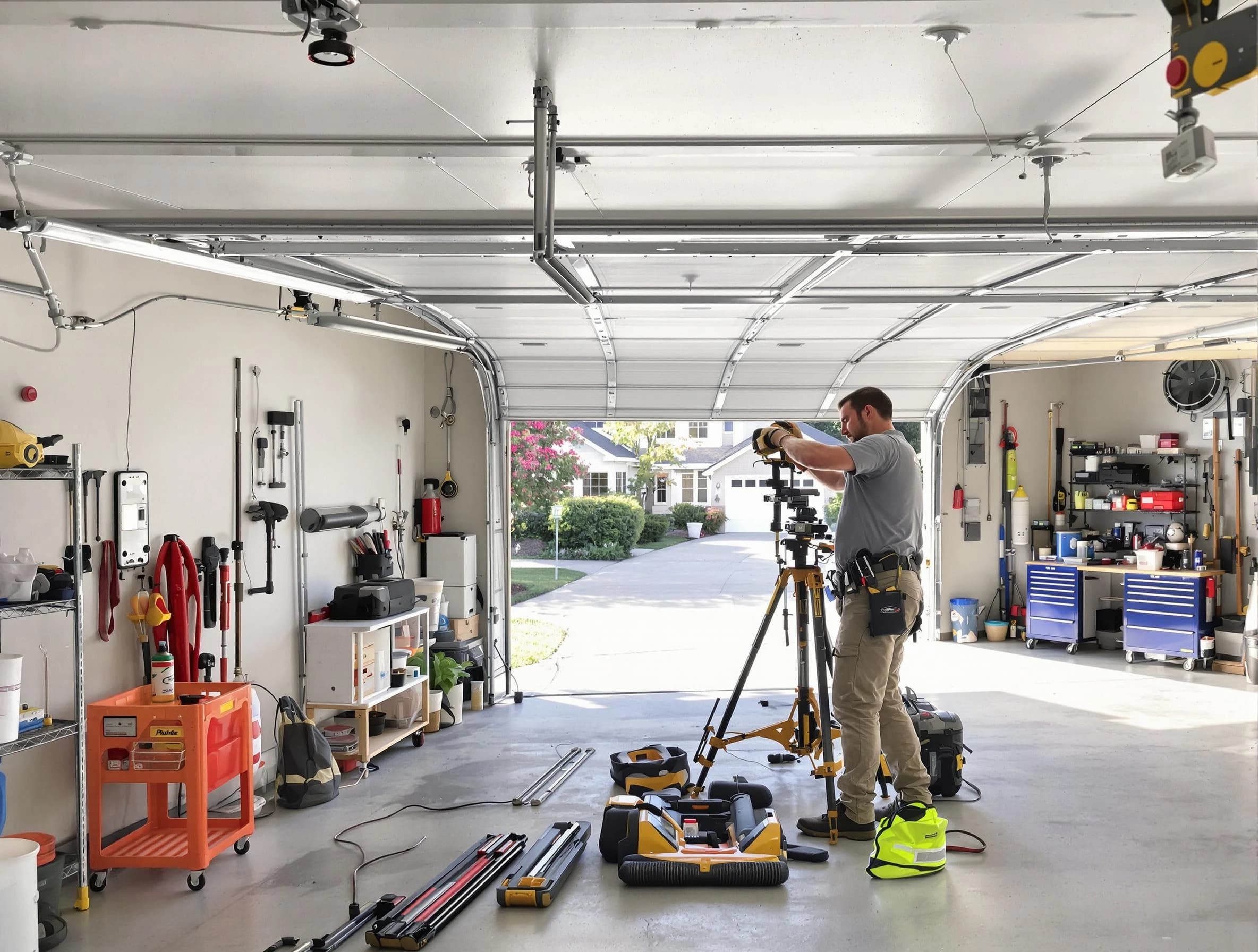 Portland Garage Door Repair specialist performing laser-guided track alignment in Portland