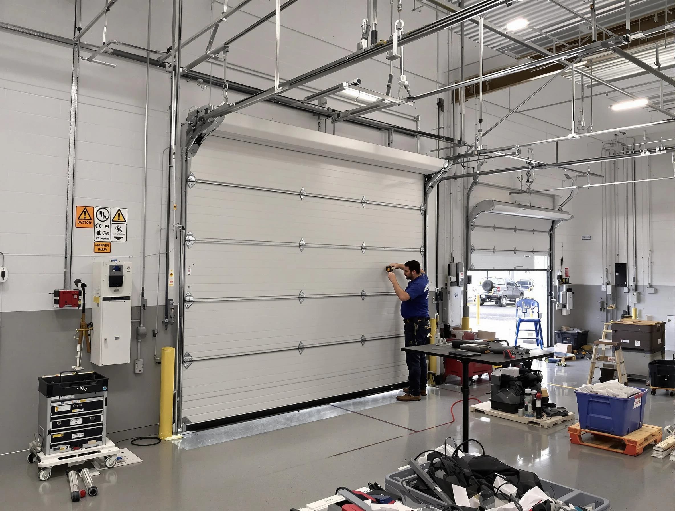 Commercial garage door repair being performed by Portland Garage Door Repair expert in Portland